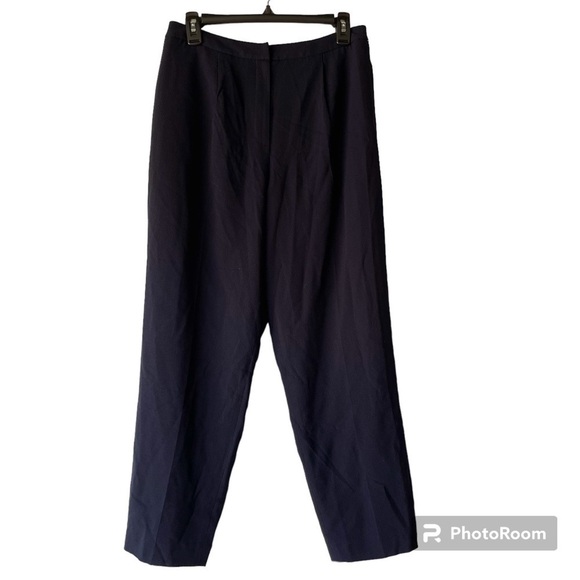 NWT! ($108) Women's Petite Navy Pleated Pants Trouser Relaxed Fit 100% Wool, 10P - Picture 3 of 11